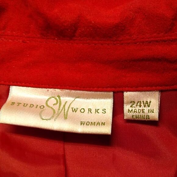 Studio Works Women's 24 W Red Long Sleeve Zip-Up Jacket Granny Chic - Picture 2 of 7